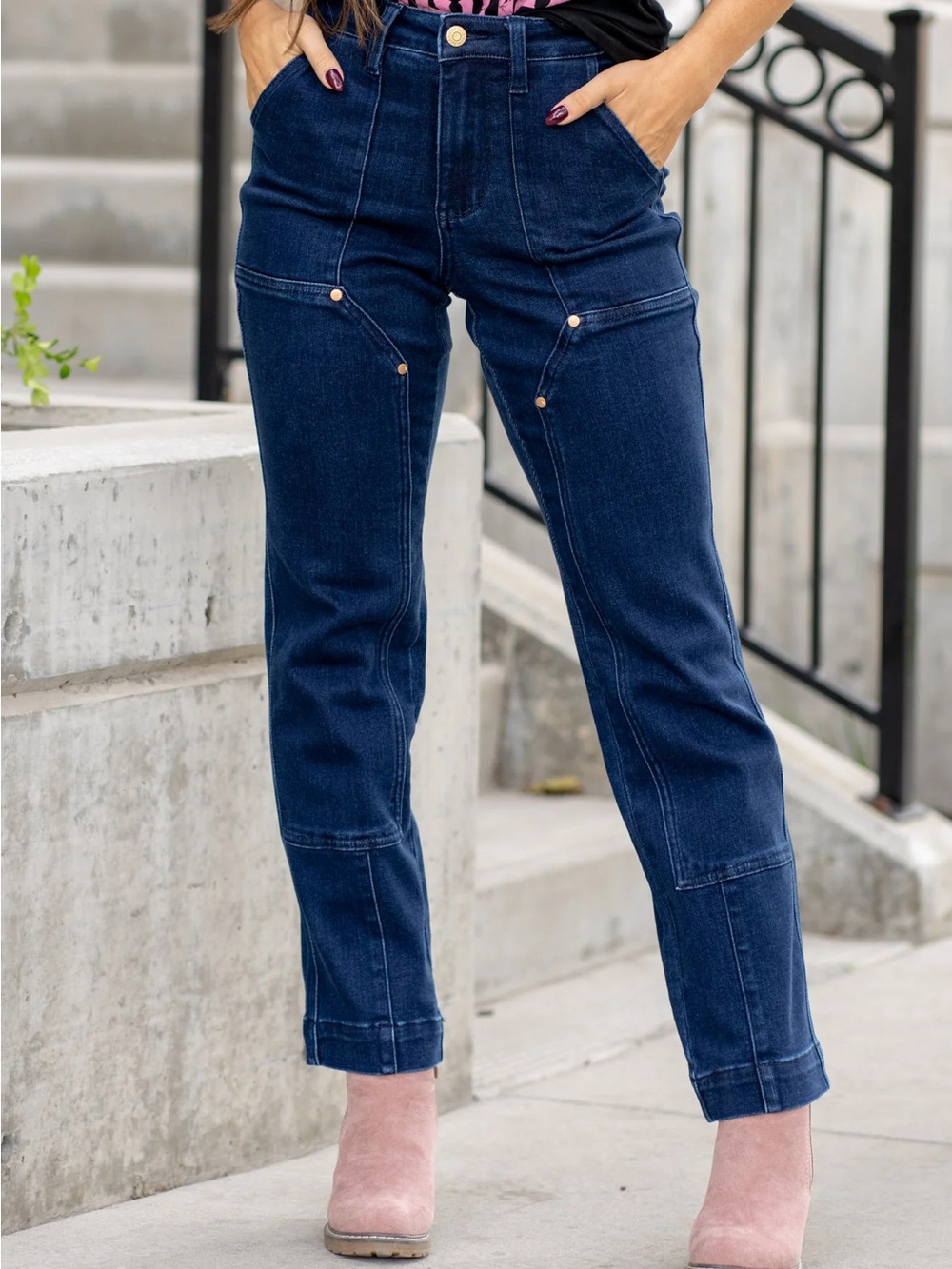 Judy Blue Dark Blue Utility Jeans - Classic High-Waist Straight Jean